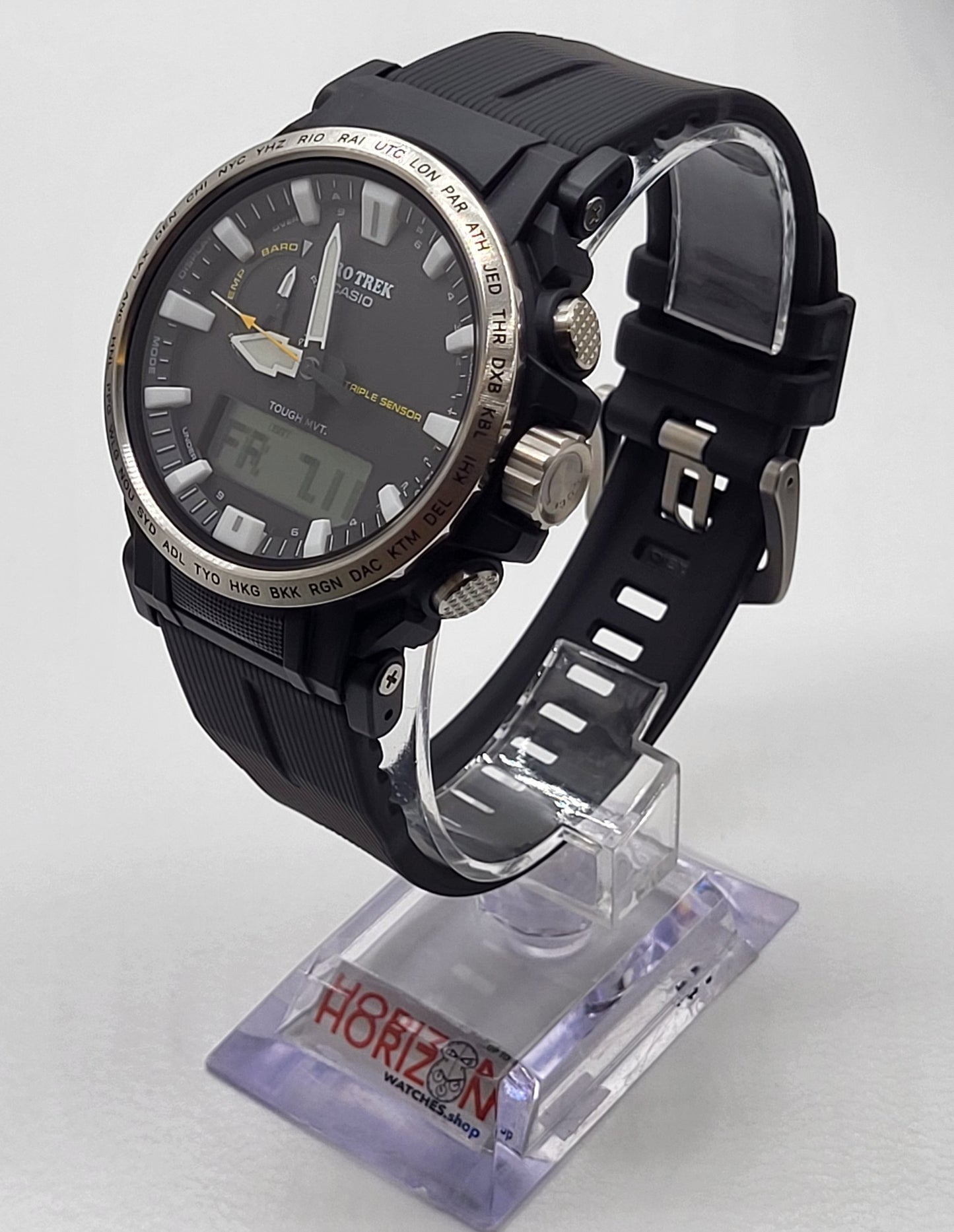 Casio - PROTREK, 51.5mm Black Stainless Black Silicone Band Digital PRW61-1ACR