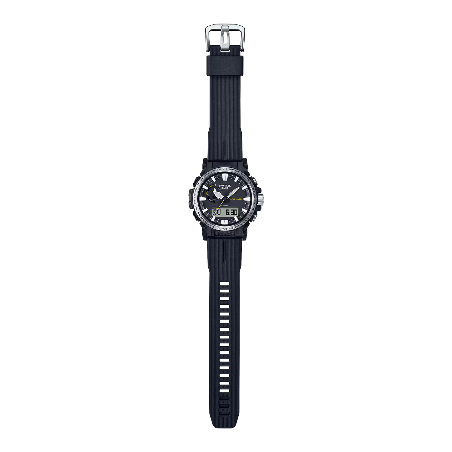 Casio - PROTREK, 51.5mm Black Stainless Black Silicone Band Digital PRW61-1ACR