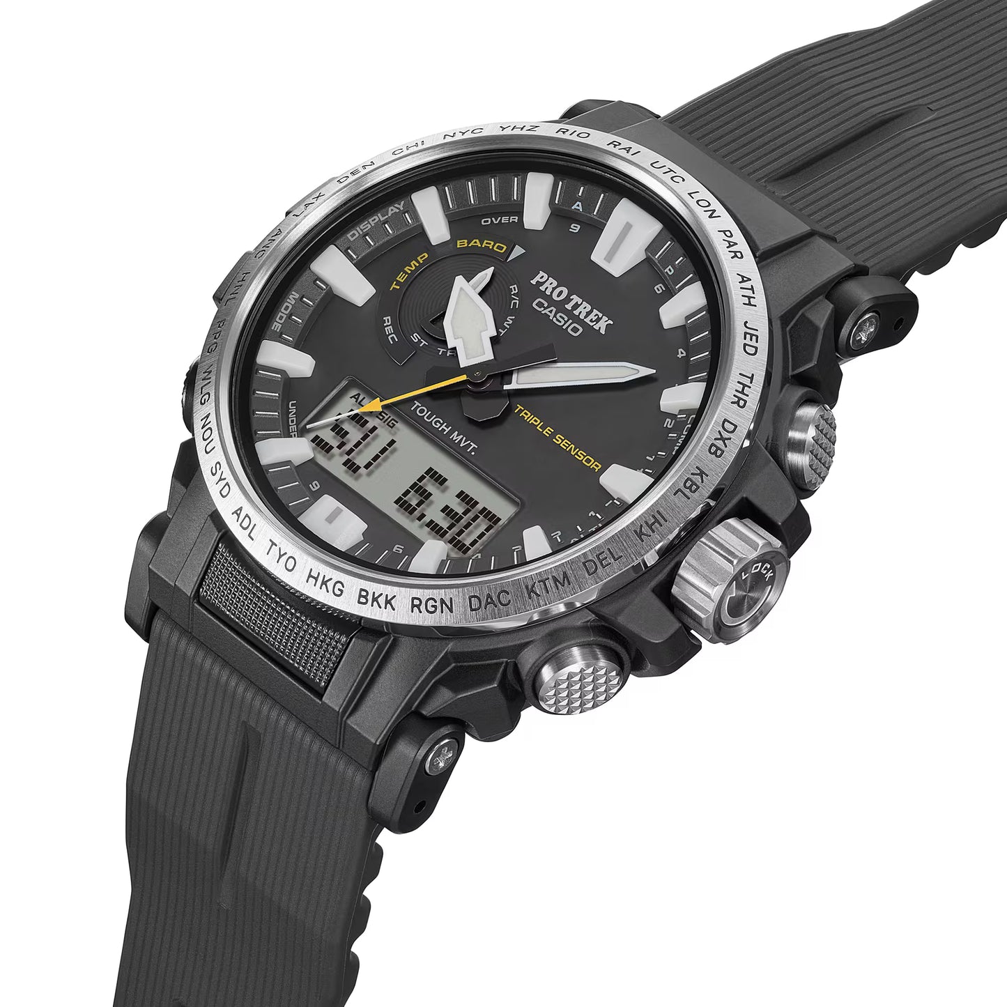 Casio - PROTREK, 51.5mm Black Stainless Black Silicone Band Digital PRW61-1ACR
