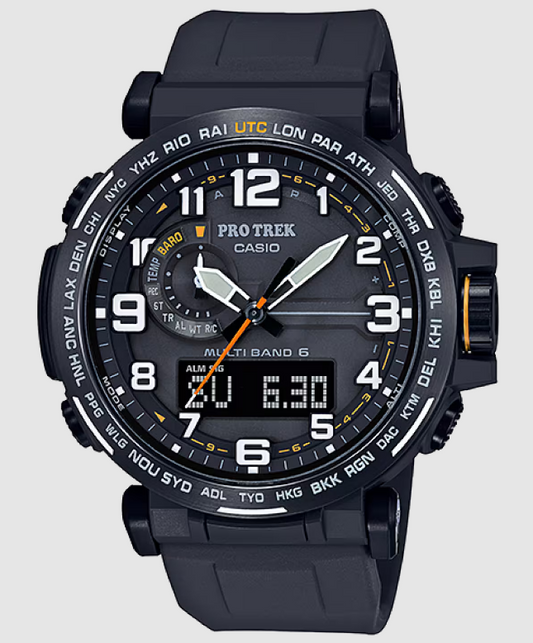 Casio - PROTREK, 51.5mm Black Stainless Steel Case Black Silicone Band Digital Quartz - PRW6600Y-1A9