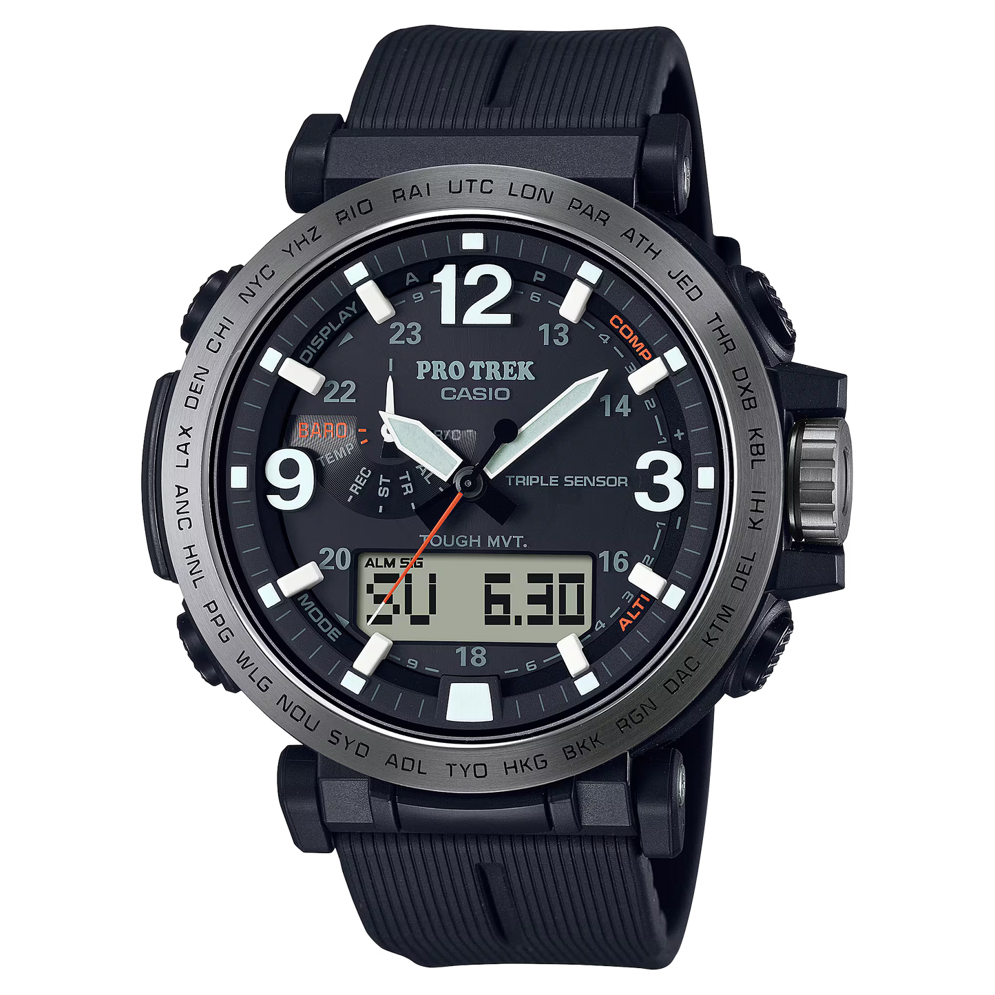Casio - PROTREK, 51.5mm Black Stainless Black Silicone Band Digital PRW6611Y-1