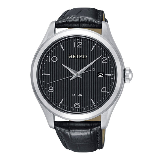 Seiko - Solar Classic Black Leather Men's Quartz Watch - SNE495