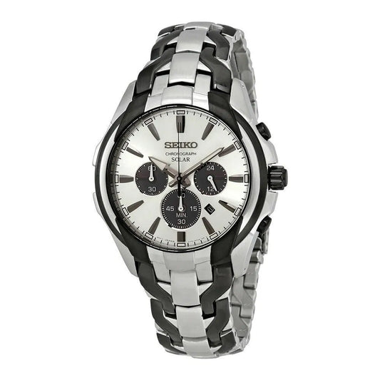 Seiko Two-Tone Solar Silver Chrono Men's Quartz Watch - SSC635