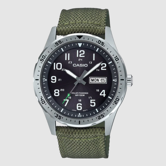 Casio - Classic Green Canvas Men's Solar Quartz Watch - MTPS120L-3AV
