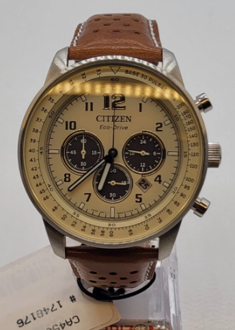 Citizen Eco-Drive Weekender, Chronograph Stainless Steel Leather Men's Quartz Watch - CA4500-08X (USED)