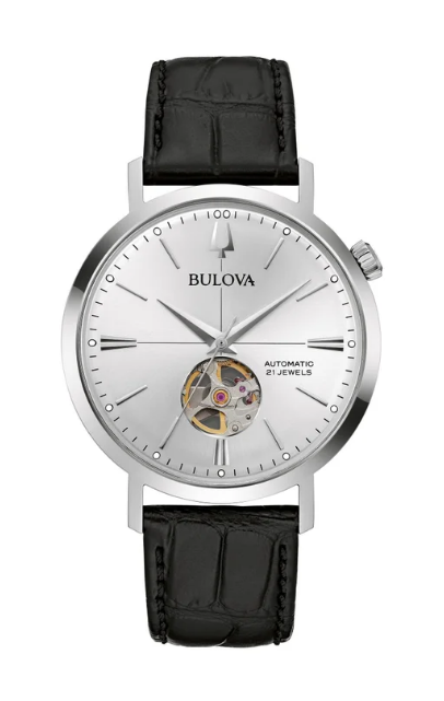 Bulova - Aerojet, Stainless Steel Black Leather Automatic Men's Watch - 96A315