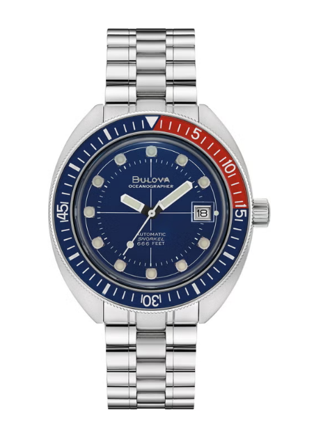 Bulova - Oceanographer, Stainless Steel Blue Bezel Men's Automatic 96B477