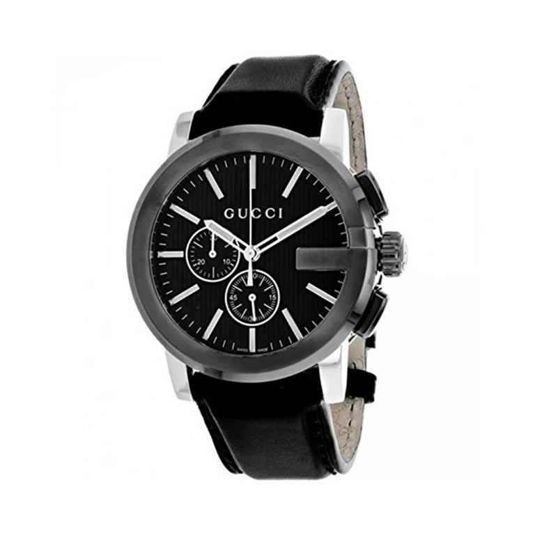 Gucci YA101205 G-Chrono Black Dial Black Leather Men's Watch