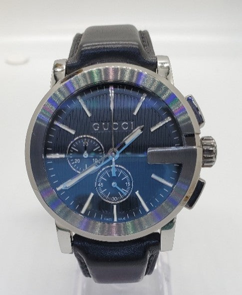 Gucci YA101205 G-Chrono Black Dial Black Leather Men's Watch