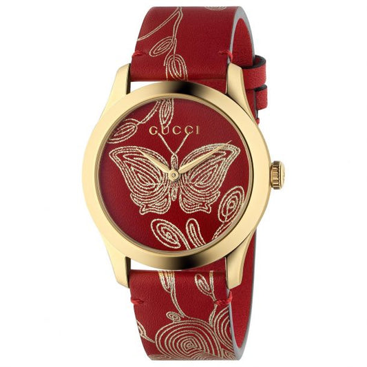 Gucci G-Timeless Red Butterfly Leather Strap Watch YA1264054