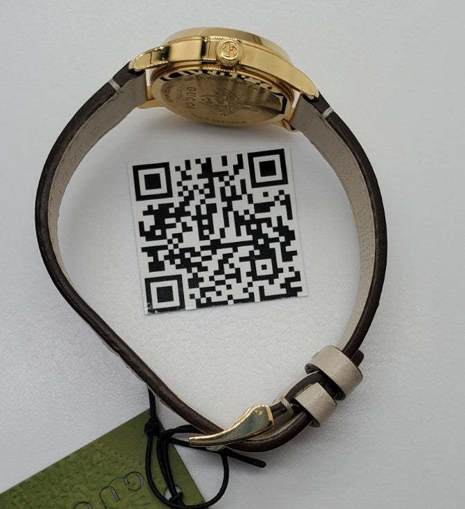 Gucci G-Timeless 27mm Gold-Tone Stainless Steel Case with Off White Leather Band