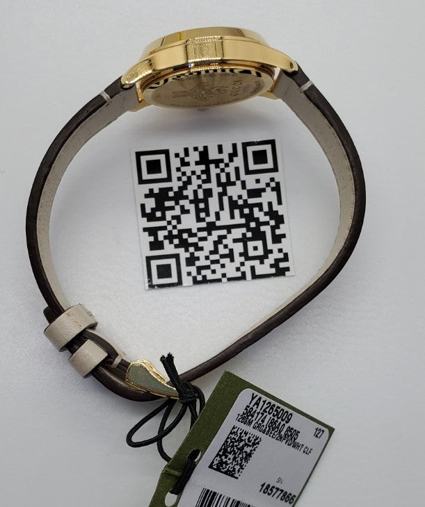 Gucci G-Timeless 27mm Gold-Tone Stainless Steel Case with Off White Leather Band