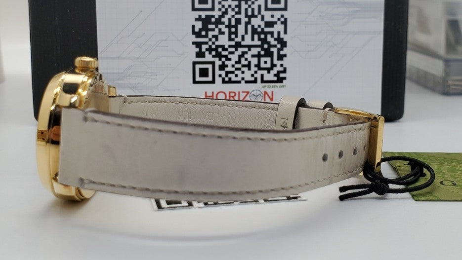 Gucci G-Timeless 27mm Gold-Tone Stainless Steel Case with Off White Leather Band