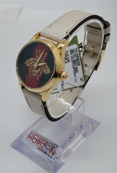 Gucci G-Timeless 27mm Gold-Tone Stainless Steel Case with Off White Leather Band