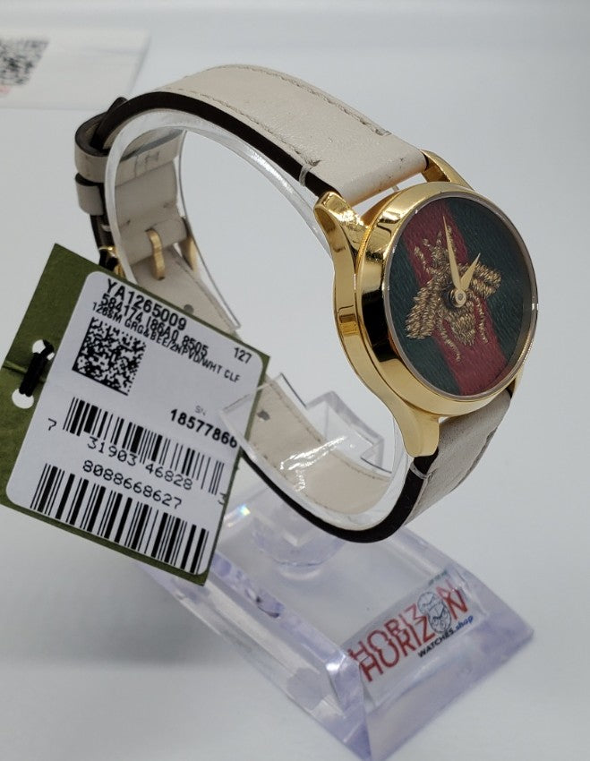 Gucci G-Timeless 27mm Gold-Tone Stainless Steel Case with Off White Leather Band